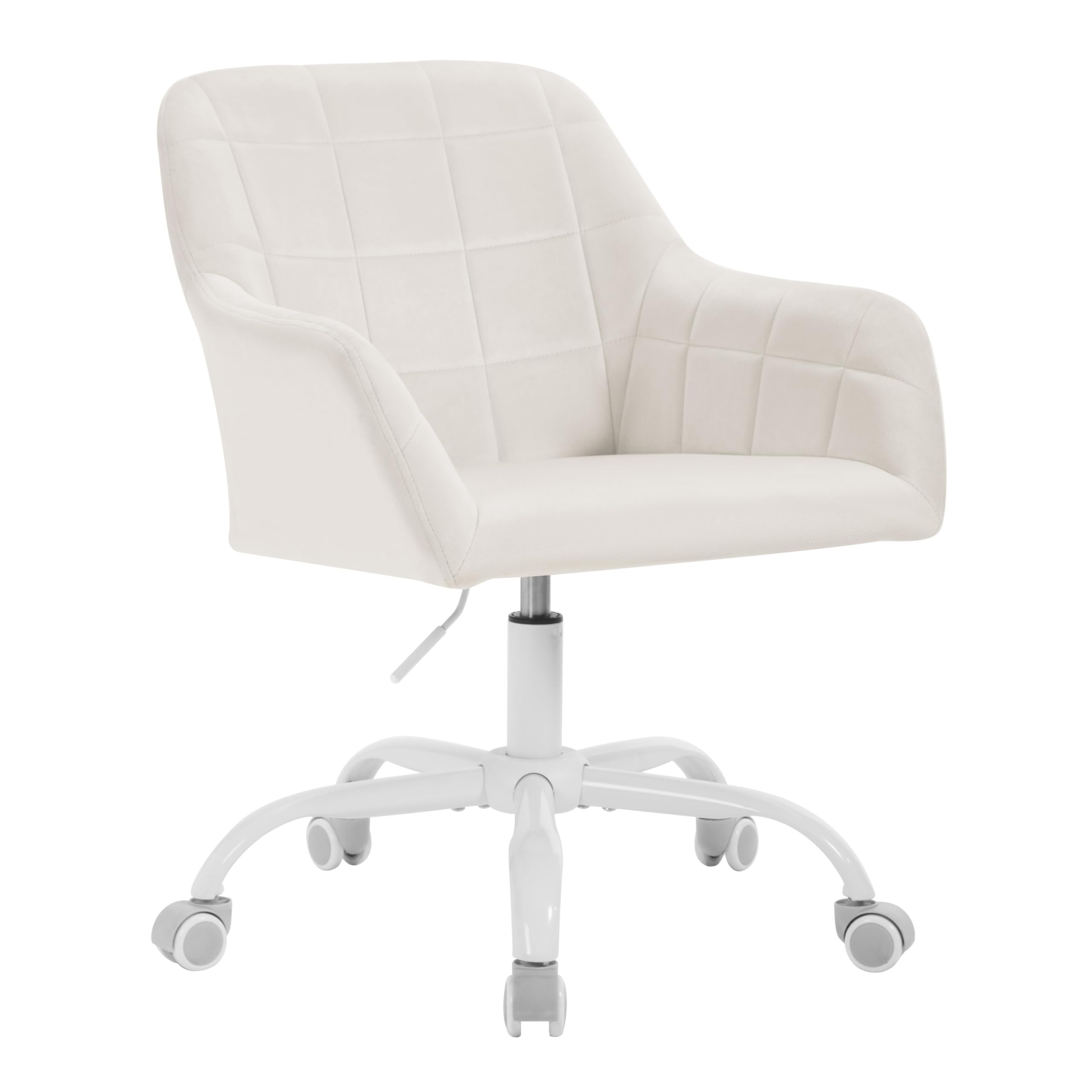 WOLTU Silla Escritorio, Silla Tocador, Silla Giratoria con Ruedas, Silla Ergonómica de Estudio, Altura Ajustable, Silla Escritorio para Oficina y Dormitorio, Terciopelo, Crema+Blanco, BS165cm