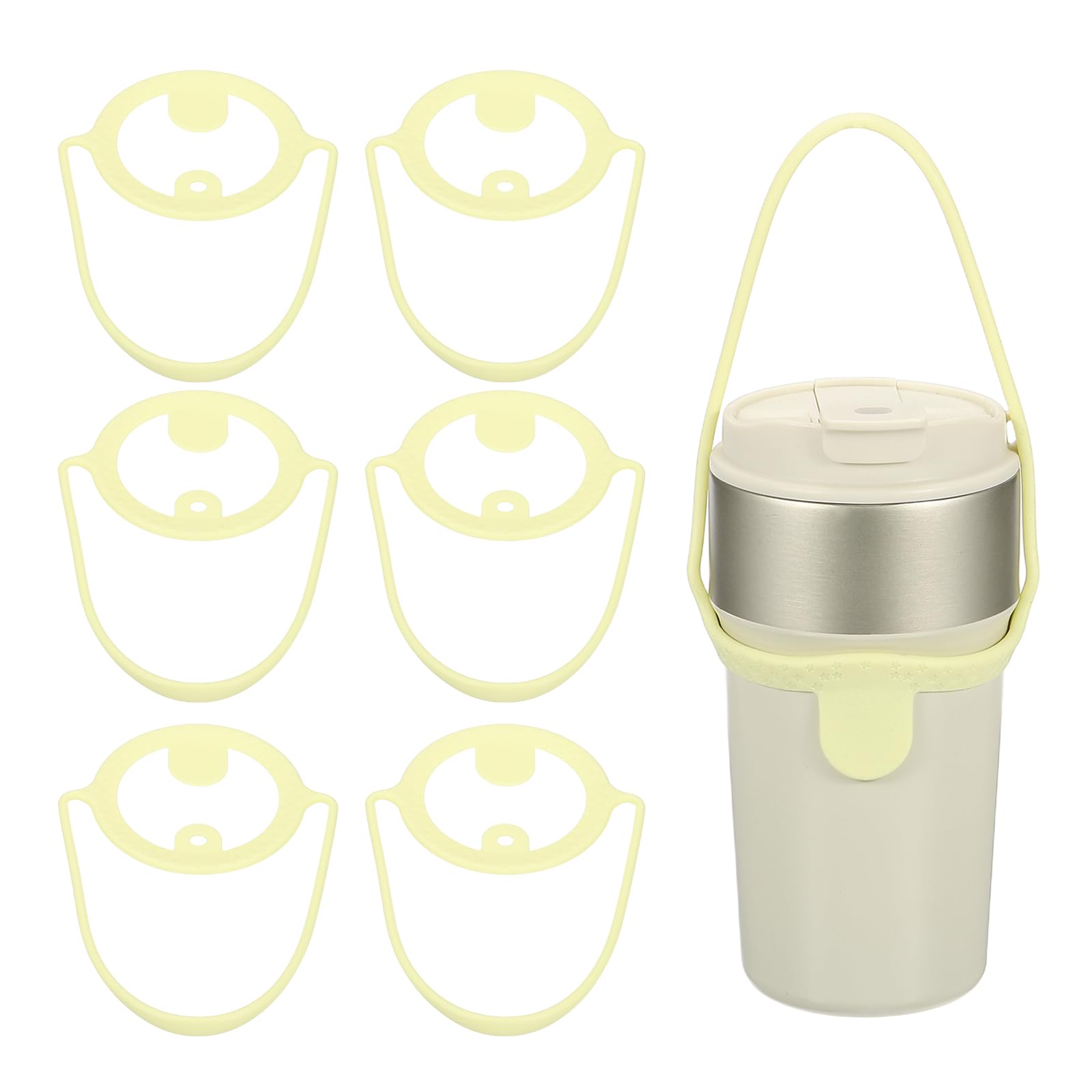 YELARXI Silicone Coffee Cup Carrier, Reusable Drink Carrier Tea Holder Sleeve Handle Strap with Straw Ring 3 Pcs & Yellow -Fitting for (Travel/Take Out/Daily Use)