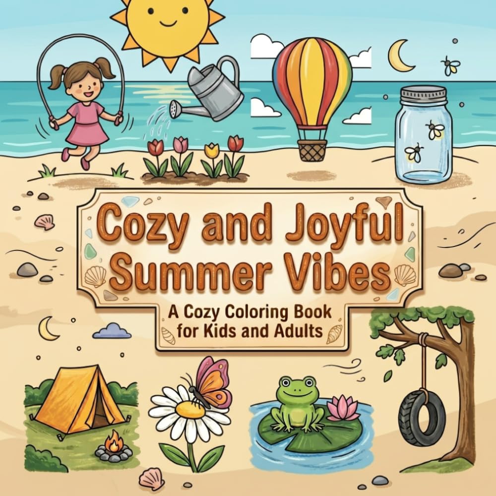 Cozy And Joyful Summer Vibes Coloring Book: Relaxing Bold And Easy for Adults, Teens And Kids, Cute Vacation and Animals Scenes, Simple Summer Designs ... Relief, Illustrations with Thick Lines,