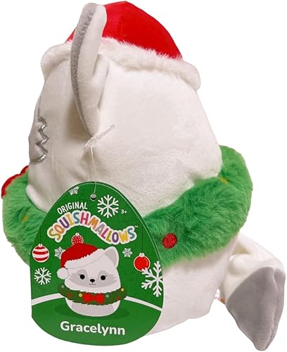 Miniatura 2 de Squishmallows Kellytoy - Muñeca de peluche de 8 pulgadas con corona de Navidad (Gracelynn, el zorro blanco de 8 pulgadas)