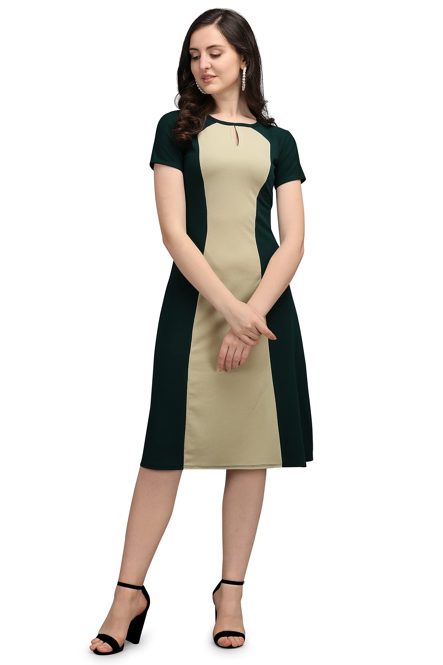 Purvaja Womens Fit & Flare Dress(Lucy-059-Lo-Gn_Olive-Green_X-Large)