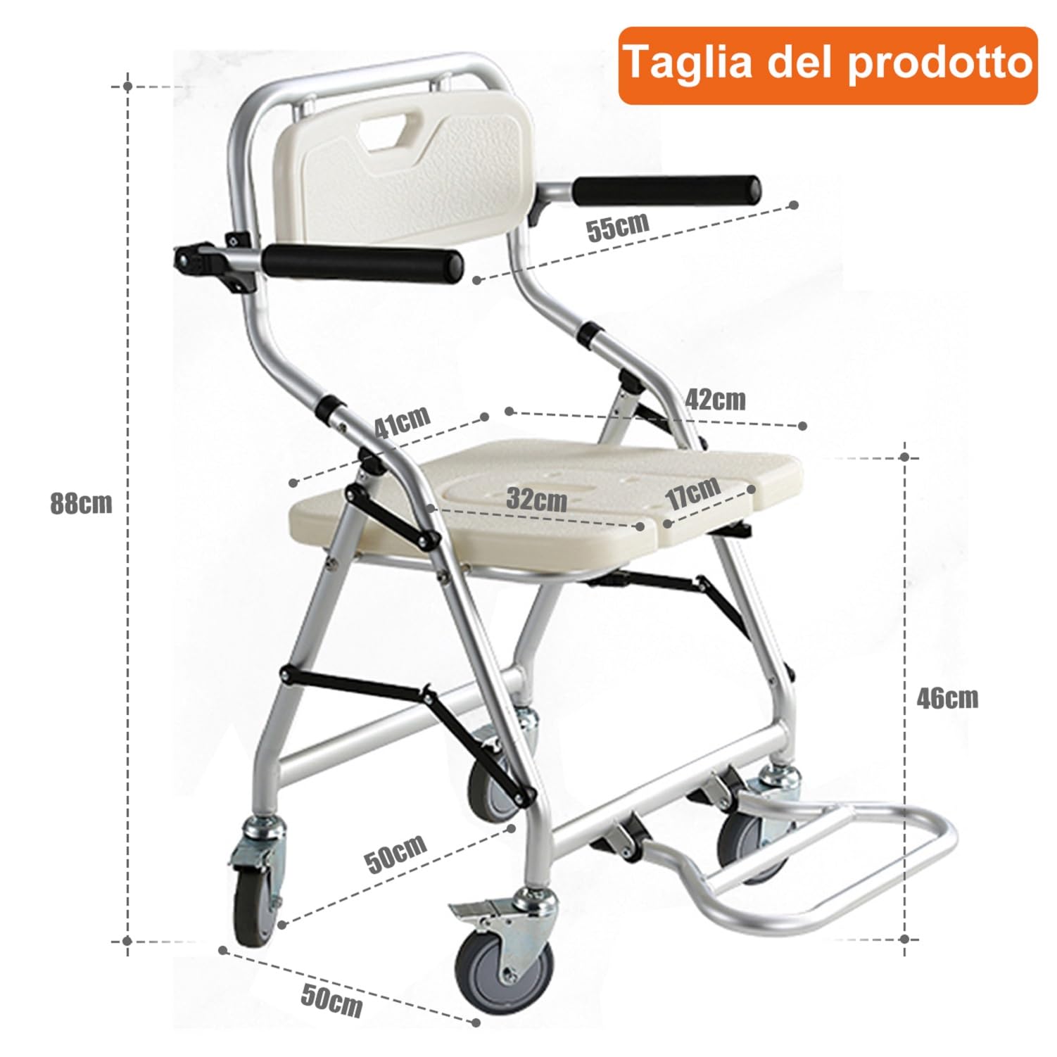Sedia Doccia Anziani con Ruote Pieghevole, Carico 120 kg | Sedia da Doccia per Disabili con Ruote, Sedia da Bagno per Disabili Installazione Senza Attrezzi