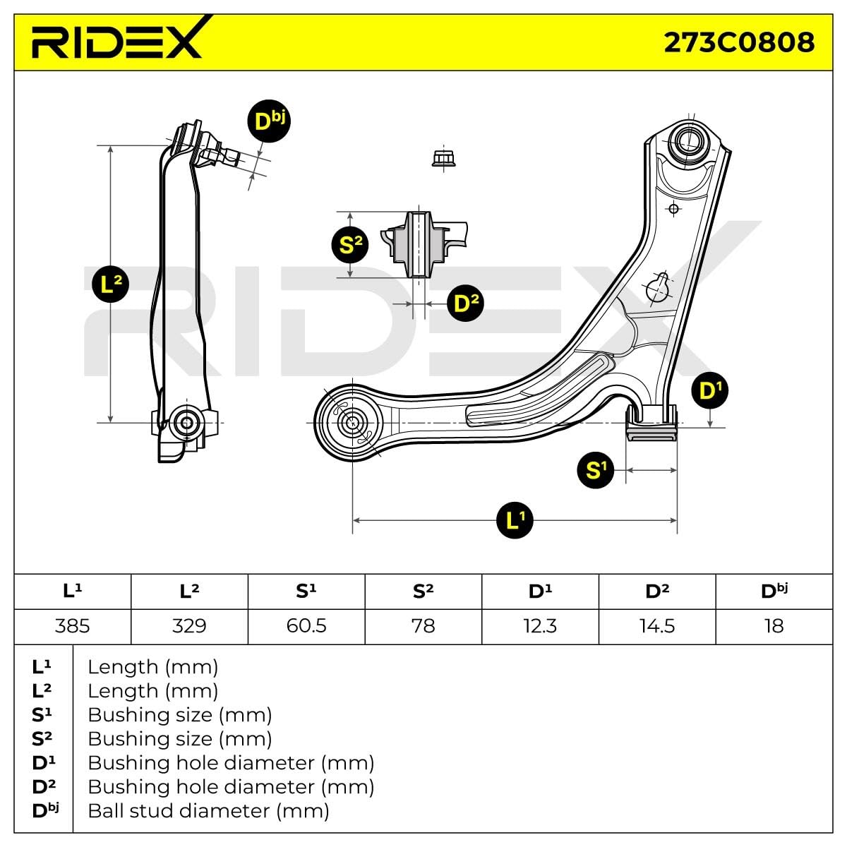 Wahacz Zawieszenia Koła RIDEX 273C0808 prawo przód Kompatybilny z MAZDA TRIBUTE EP, FORD USA Escape I, FORD MAVERICK