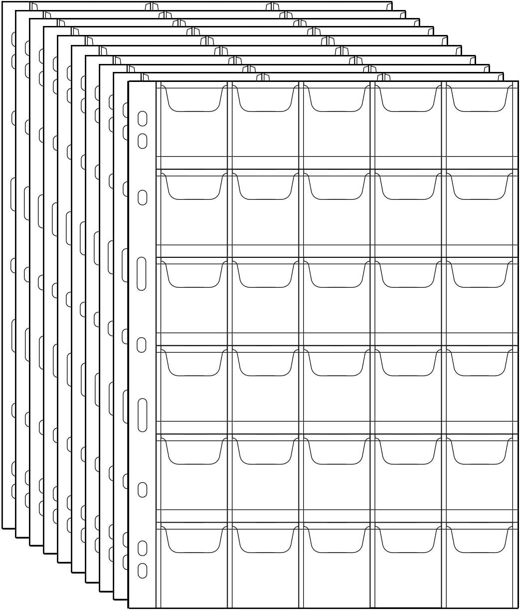 Coin Collecting Pages 30 Pockets Per Sheet (Pocket Size 3.5 * 3.5cm) Standard 9Hole Coin Pocket Inserts Collecting Sleeves for Coins (10 Sheet)