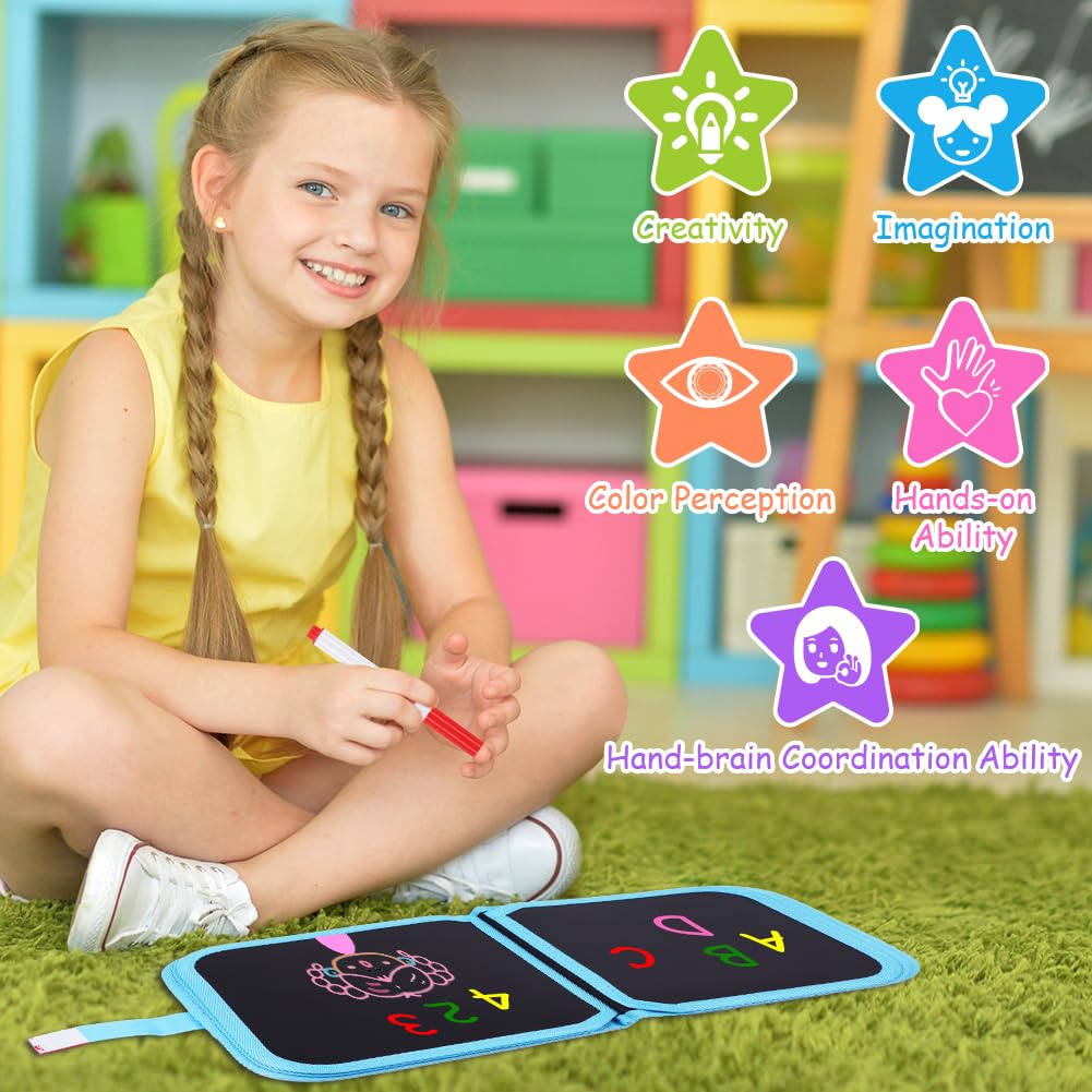 OSDUE Bloc De Dessin Effaçable Pour Enfants – 9 Pièces Kit Doodle Réutilisable Double Face, Planches à Colorier Magiques Avec Crayons Aquarellables, Cadeau Idéal 3-8 Ans Garçons Filles