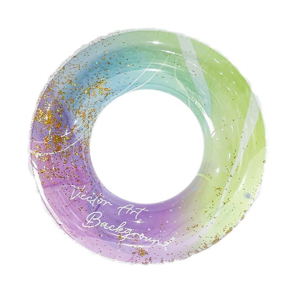 YOBOKO Thick Swimming Ring for Girl Boy Kid Children Colorful Inflatable floating Ring Sparkling Swimming Circle Pool Floats Durable Underarm Swim Ring for Adult Women Men (Colorful