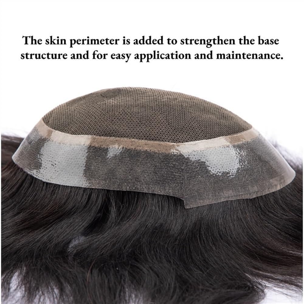 Parrucca da uomo in pizzo francese lungo 15 cm, capelli umani (lisci) Hairline Fine(7"x9")