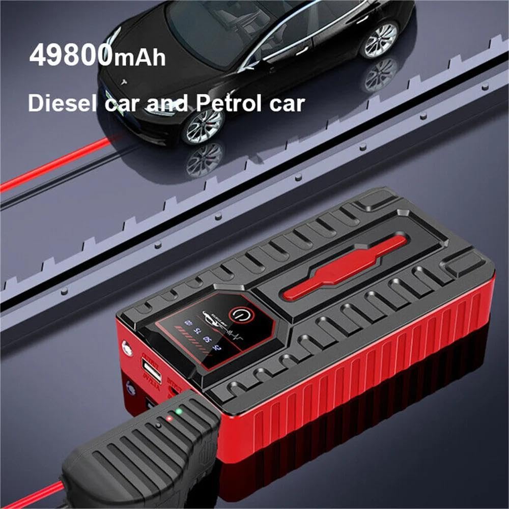Booster Batteria Auto 5000 A, 6000 mAh Avviatore Batteria Auto | Avvio di Emergenza,Uso Automobile,12V Portatile Jump Starter con Pinze di Sicurezza Intelligenti, Lampada a LED, Schermo LCD