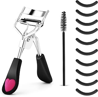 WLLHYF Eyelash Curler Kit Professional Eye Lashes Curler Metal Makeup Tool with Built-in Comb Eye with 10 Replacement Refill Pads for Women Girl Get Dramatically Curled Eyelashes