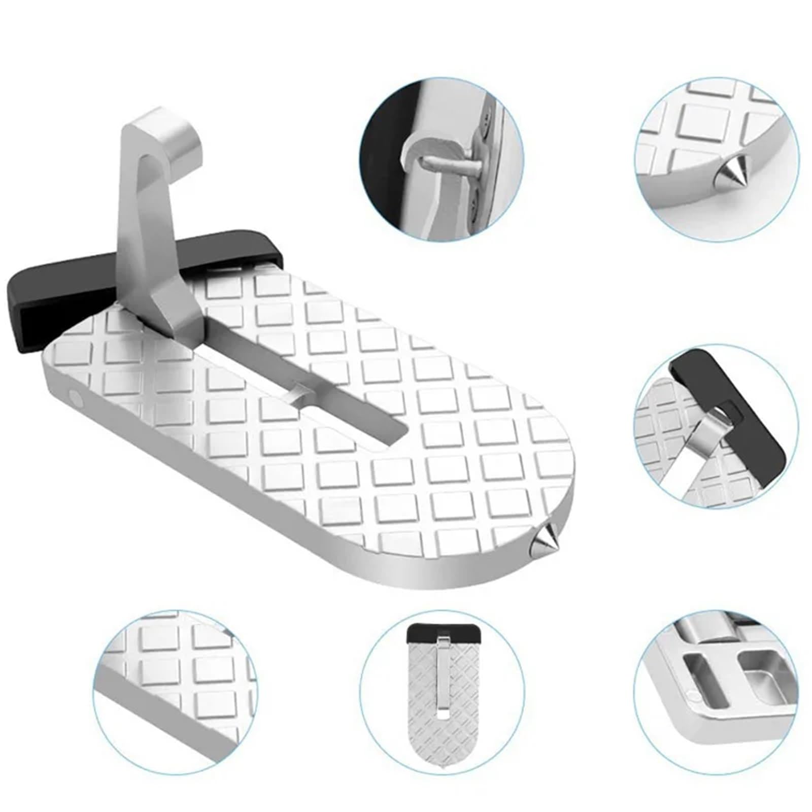 drabina dachowa auto Auto Gear Door Step Składany bagażnik samochodowy Step Wybijak do szyb Uniwersalny hak zatrzaskowy Pedał Młotek bezpieczeństwa(Silver 2pcs)