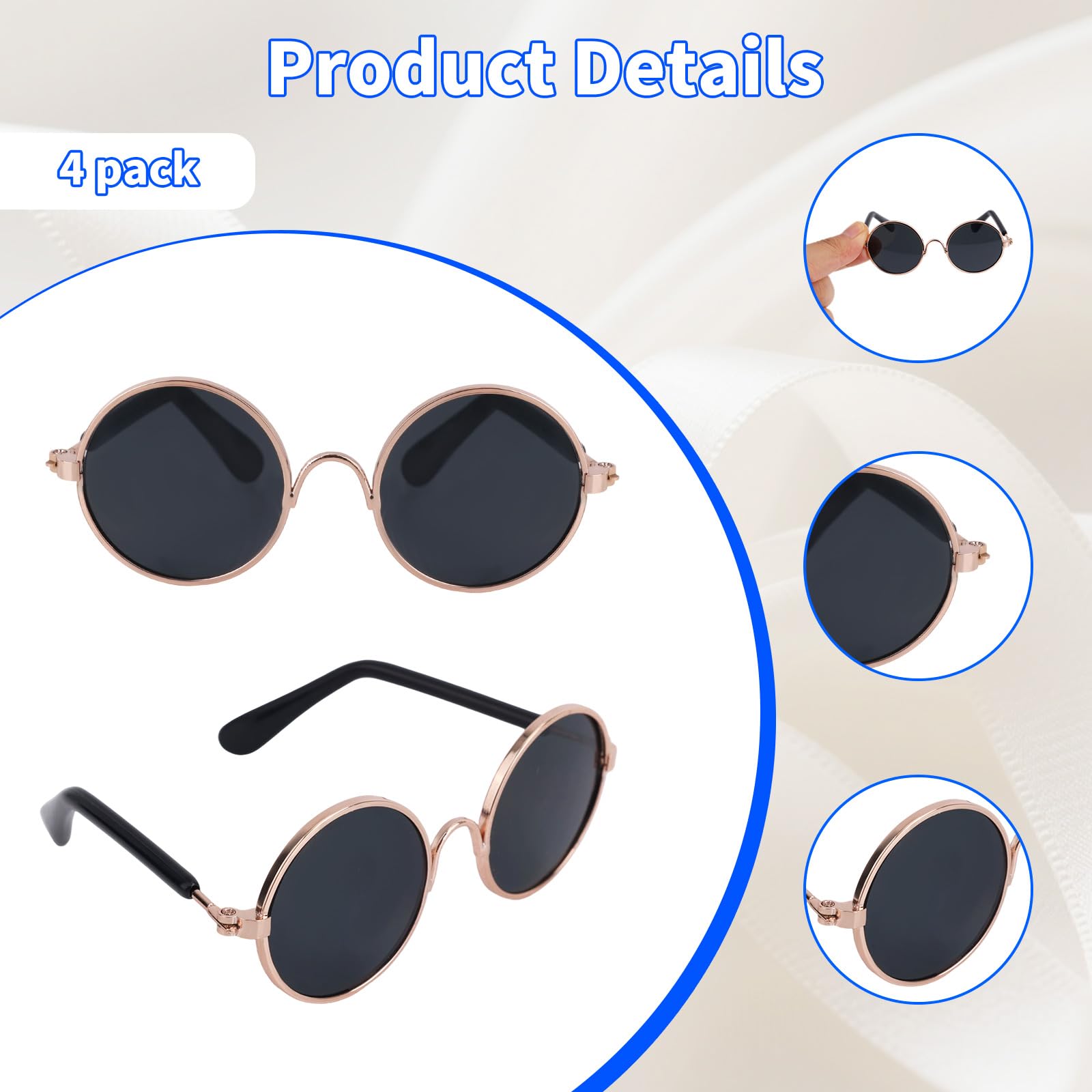 Penitue 4pcs Mini Doll Glasses, Cute Tiny Small Sunglasses for Most Dolls and Metal with Frame Multi-Color Lenses Fashion Plush Eyewear Accessories (Color 1) - Image 3