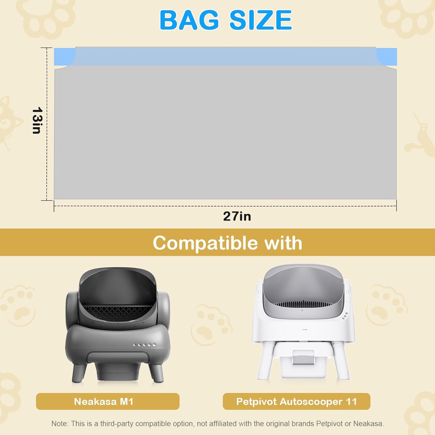 150 Count Cat Litter Box Bags Compatible with Petpi Autoscoper 11 & NeakM1 Open-Top Self-Cleaning Cat Litter Boxes, Leak-Proof Drawstring Heavy Duty Cat Litter Bags, 27" x 13"