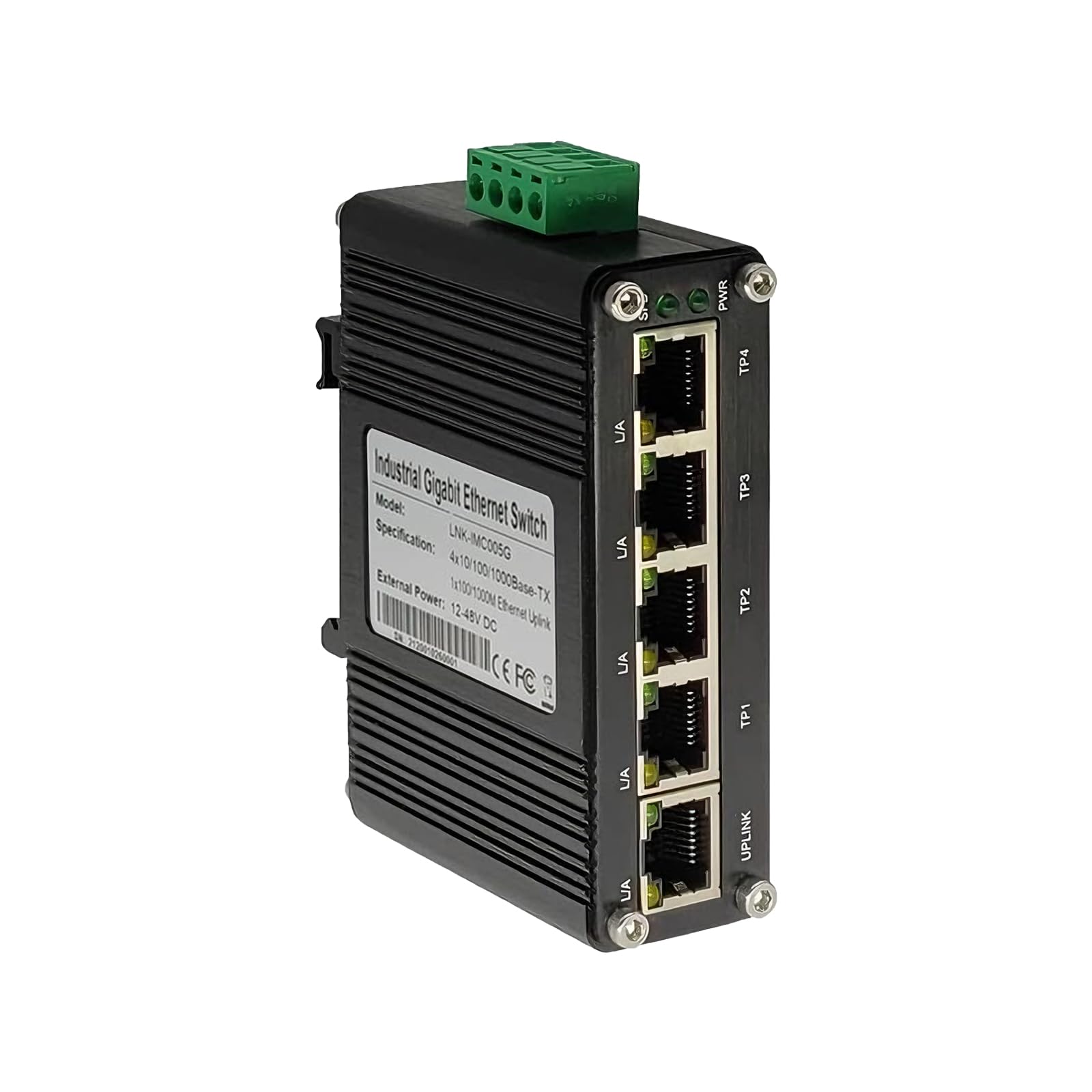 Mini switch industriale temprato Gigabit Ethernet a 5 porte, 10/100/1000 Mbps, montaggio su guida DIN e parete, da -40 a 167 F, capacità di commutazione 10 Gbps
