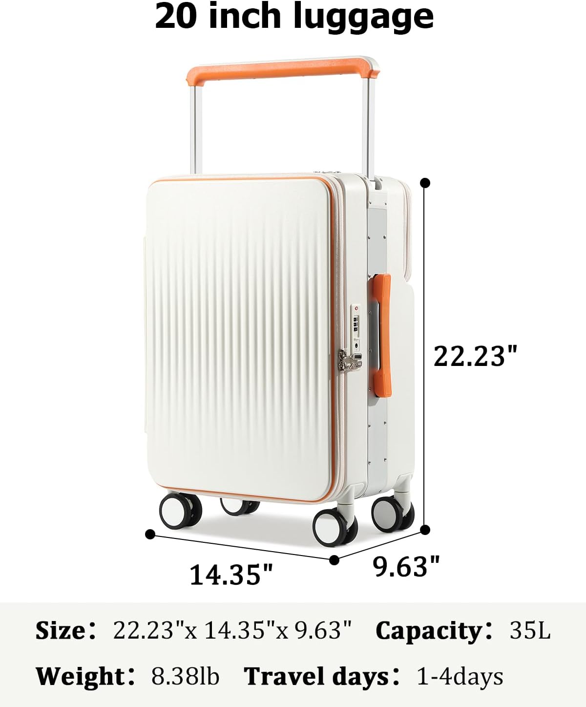 Joyway Carry on Luggage Airline Approved, Hardside Top Opening Carry-on Suitcase with Front Pocket and USB Port, Aluminium Frame 20 Inch Luggage with TSA Lock and Spinner Wheels - Image 7