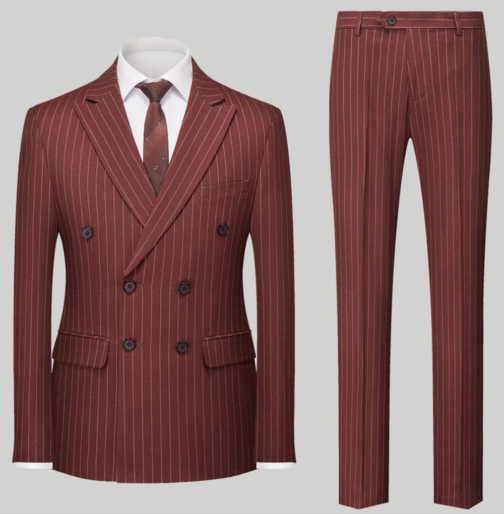 Uomo Abito Casual a Righe Doppio Petto con Giacca e Pantaloni, Set di Smoking per Feste Formali