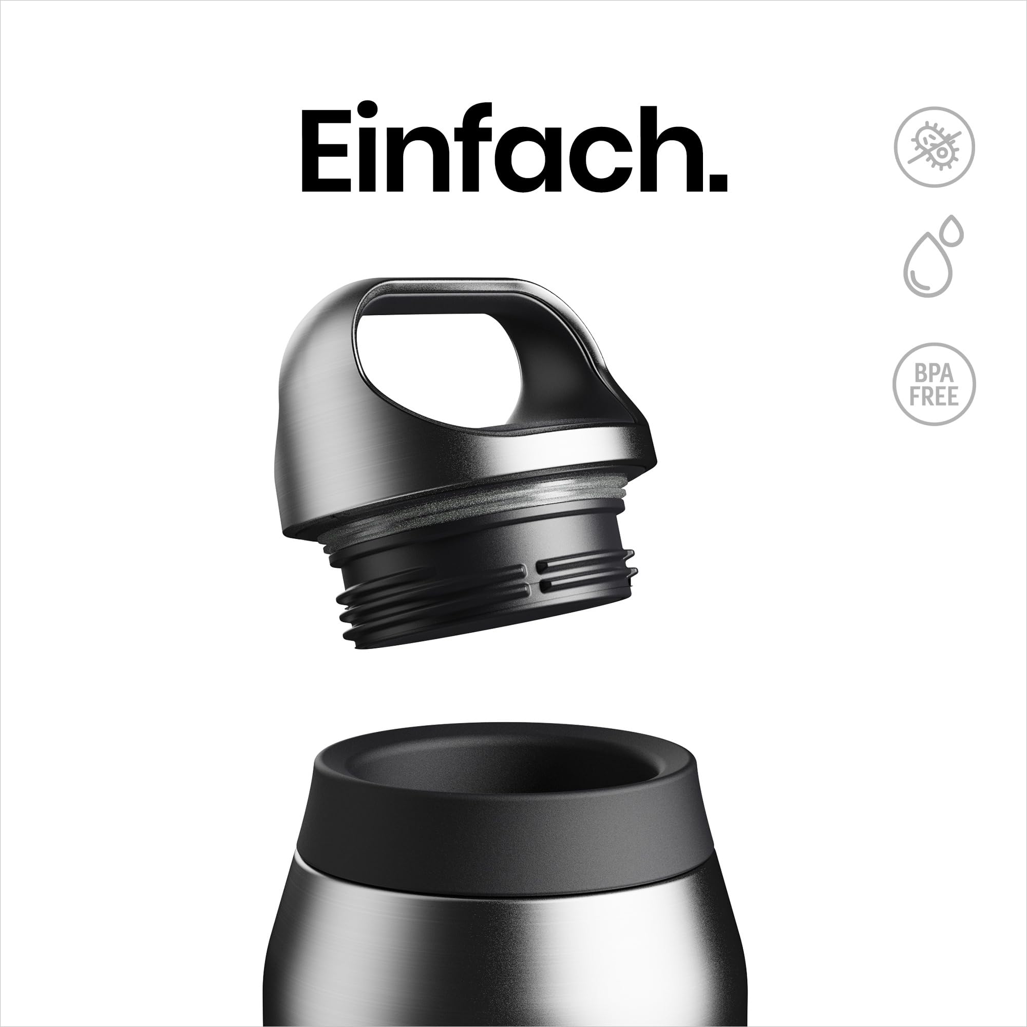 ION8 PRIMO ROAM Isolierte Trinkflasche 485 ml (16 oz)- Auslaufsicherer Edelstahl, Vakuumisoliert für heiße und kalte Getränke, Drehverschluss, Spülmaschinenfest, Schwarz