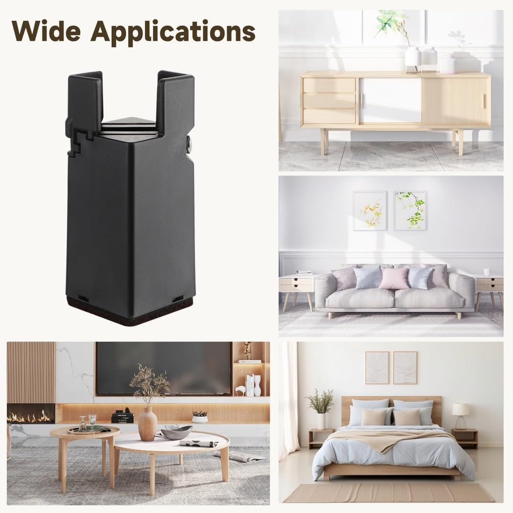 Furniture Risers Heavy Duty, 4 Pcs Bed Risers 4-Inch Adjustable with Screw Clamps, Risers for Sofa Couch Desk Chair Tables, Fit 0.87-1.65 Furniture Legs