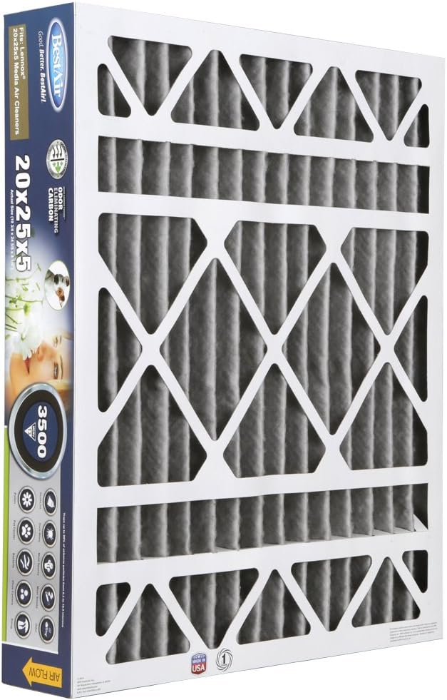 BestAir LN2025-13C AC Furnace Air Filter, 20" x 25" x 5", MERV 13, Removes Allergens & Contaminants, Carbon Infused to Eliminate Odor, Fits 100%, for Lennox Models, Pack of 1