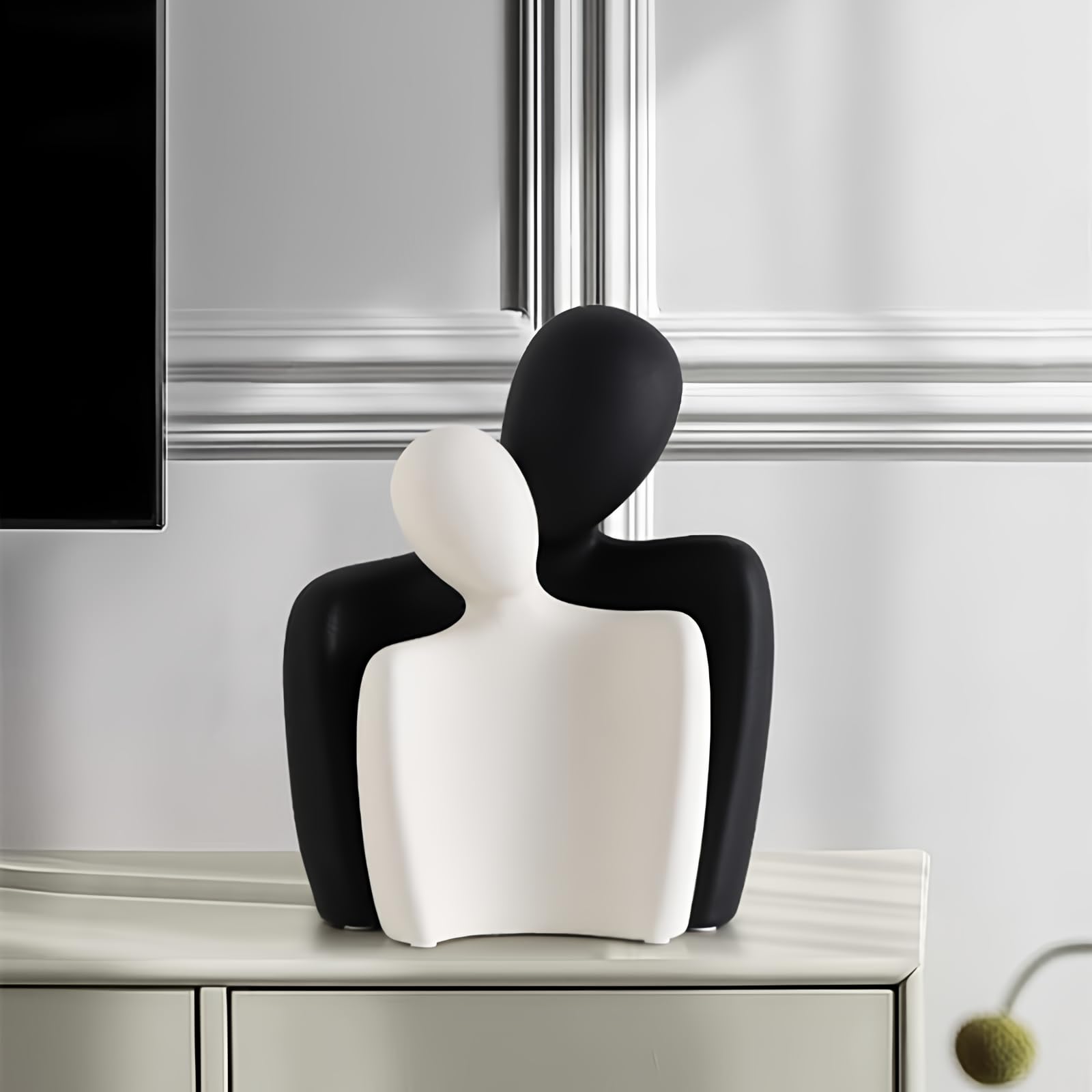 Ceramic Couple Statues for Home Decor, Hugging Couple Figurines, Modern Romantic Love Sculptures for Living Room Bedroom Office Shelf and Table Decor, Black White