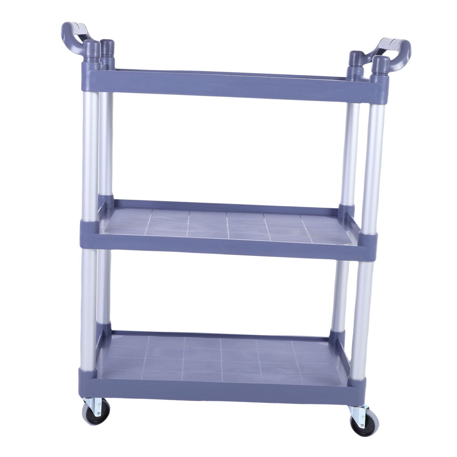 Carro Utilitario de Plástico de 3 Estantes, Color Gris Medio, Resistente, con Ruedas, Ideal para Laboratorio, Almacén, Garaje, Cocina o Restaurante.