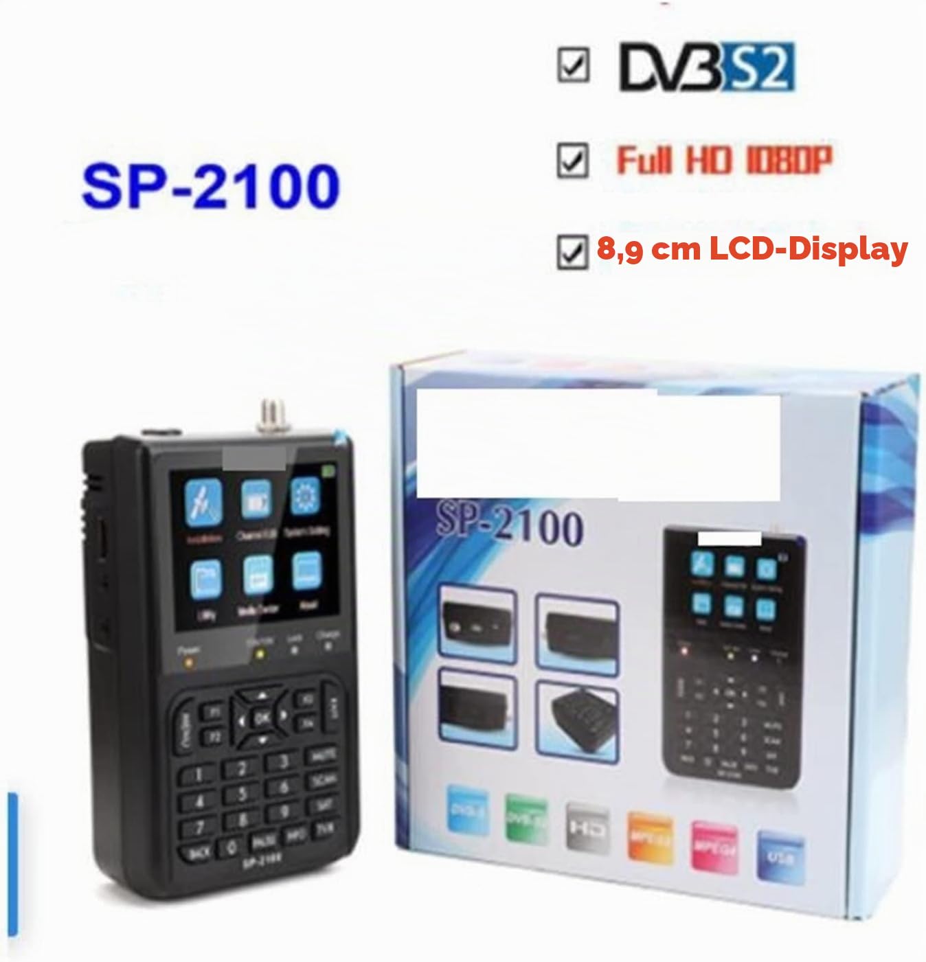 SATLINK SP-2100 HD Satelliten Messgerät Sat Finder für DVB-S/DVB-S2 MPEG-2/4 Digitales Messgerät mit 3,5" TFT LCD Display & Tonsignal inkl. Steckernetzteil, AV-Adapterkabel & Nylonschutztasche