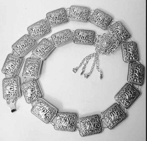 Miniatura 8 de Cinturón de metal tailandés placa de plata elefante tailandia traje de boda baile mujeres para vestido falda pareo estilo vintage longitud 40
