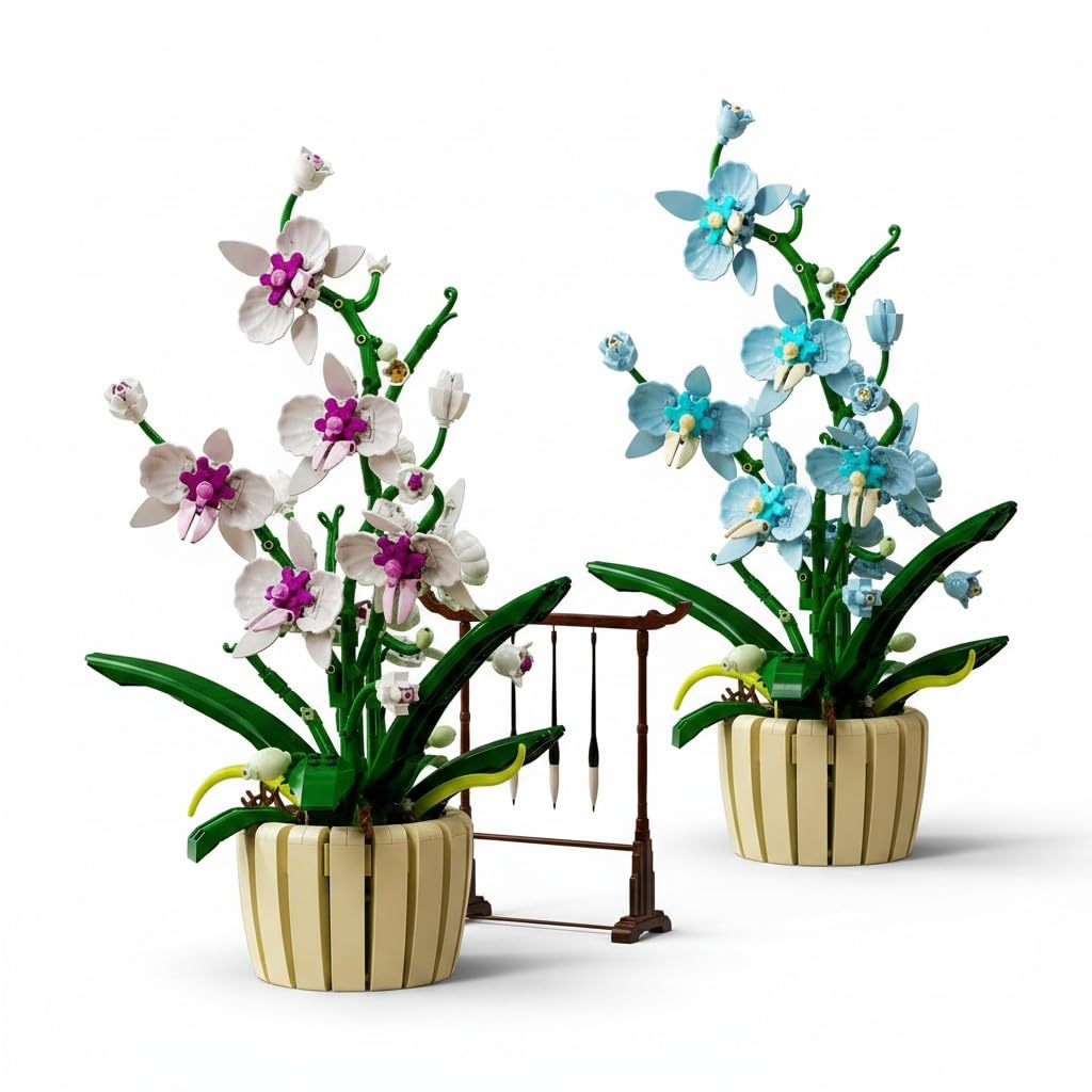 SKY LINE OCEAN 2-Color Orchid Building Blocks Set (1192+ PCS) | Artificial Orchid Flower DIY Model Kit | Dual Tone Floral Décor for Home & Office | 6 Months Structural Warranty-image-45