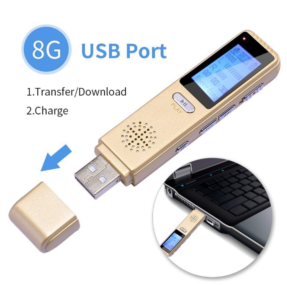 Grabadoras de Voz Digitales Digital Voice Recorder USB Conector Recto HD Reducción de Ruido Control de Voz Profesional Grabación Mp3 de Larga duración con un Solo botón Grabadora