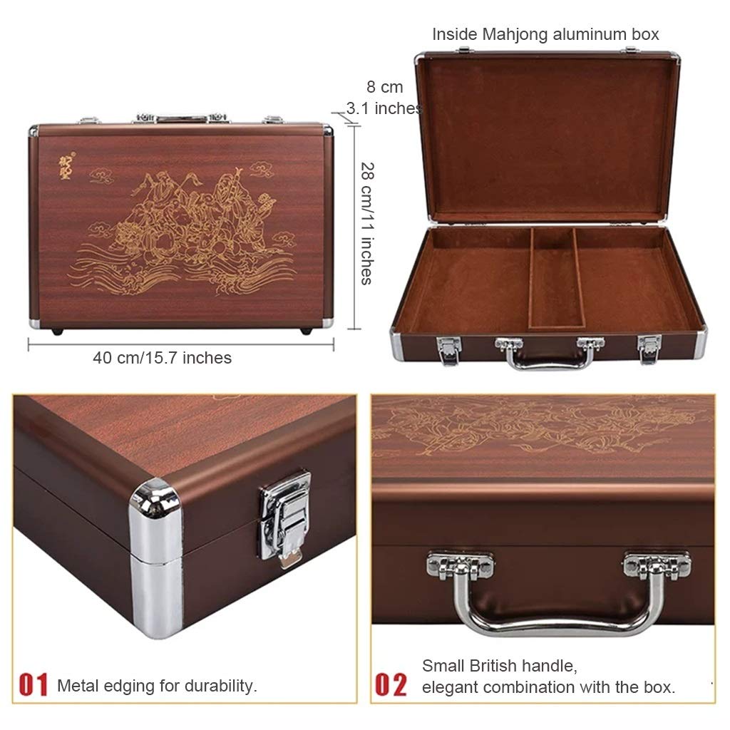 Chinesischer Mahjong, 144 traditionelle chinesische Mahjong-Spiele zum Reiben der Hand, Solid Mah Jong für Party, Unterhaltung, Sammlung, Geschenk 37,5 x 28 x 21,5 mm (Größe: 37,5 * 28 * 21,