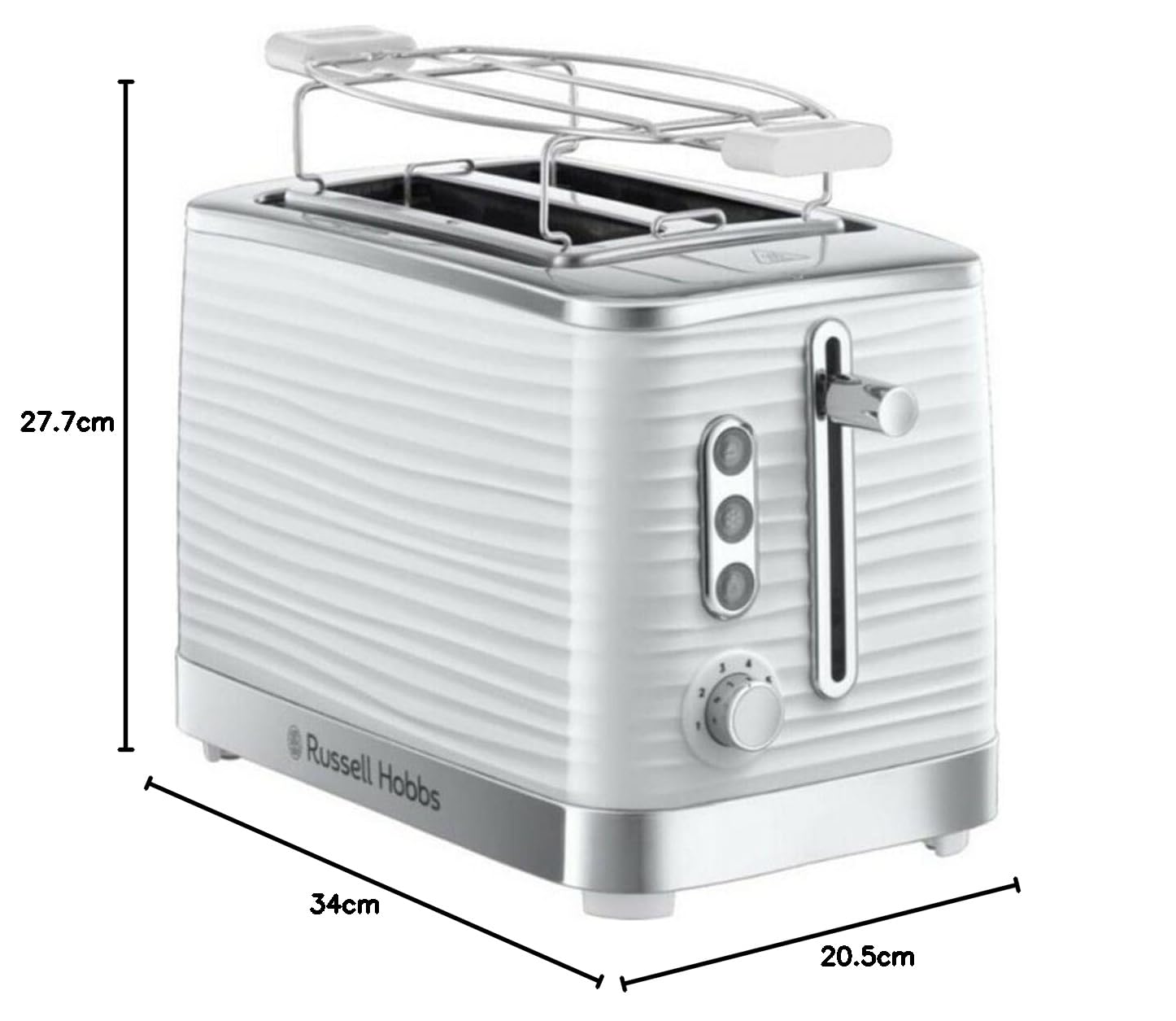 Russell Hobbs Toaster [für 2 Scheiben] Inspire Weiss mit hochwertiger Hochglanz-Struktur (extra breite Toastschlitze, inkl. Brötchenaufsatz, 6 Bräunungsstufen + Auftau- & Aufwärmfunktion) 24370-56
