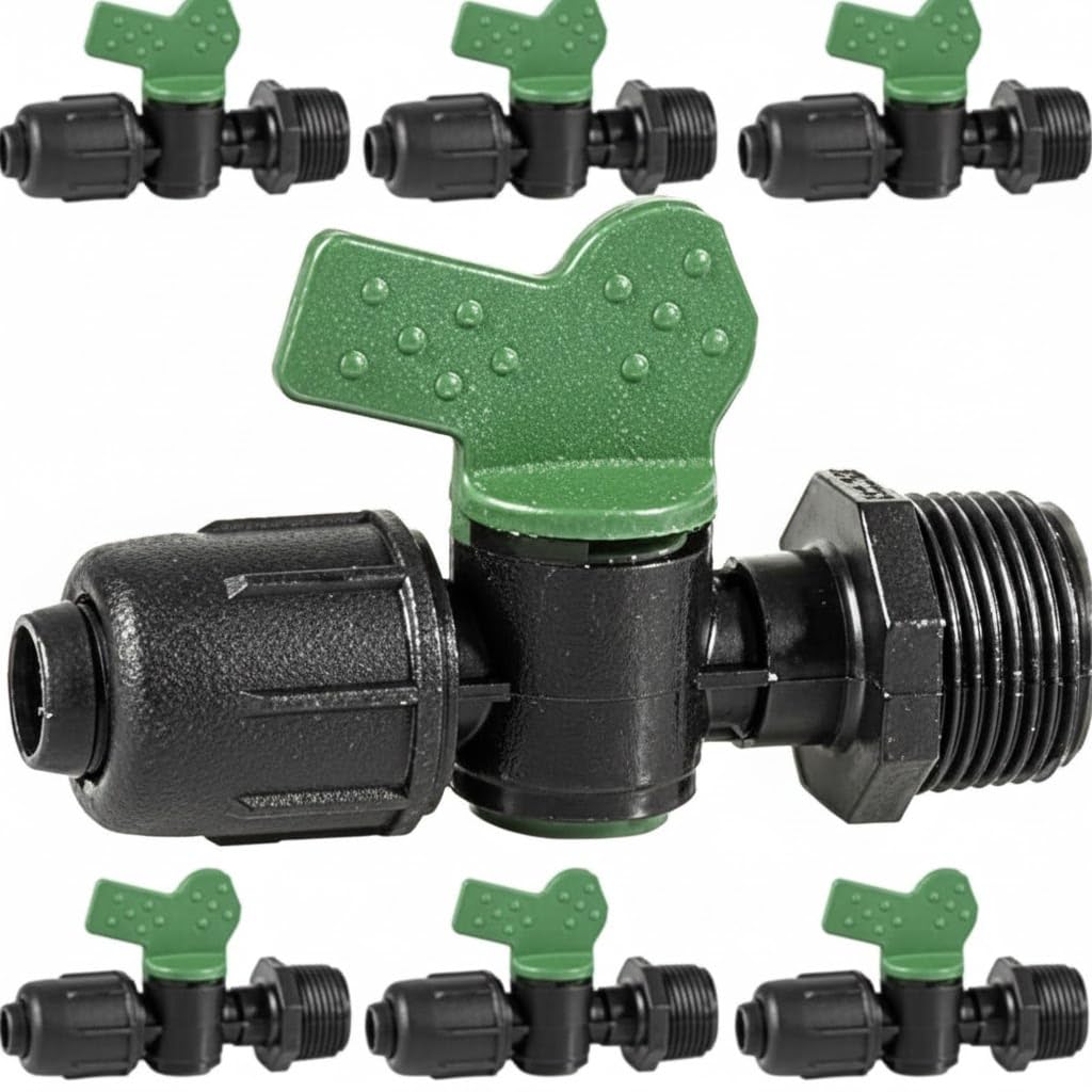Suinga. 50 x Llave de Paso Cinta de riego16mm x 1/2" Rosca Macho. Válvula derivación Utilizada para conectar Directamente la Cinta de Goteo de 16 mm a una Rosca Macho 1/2"