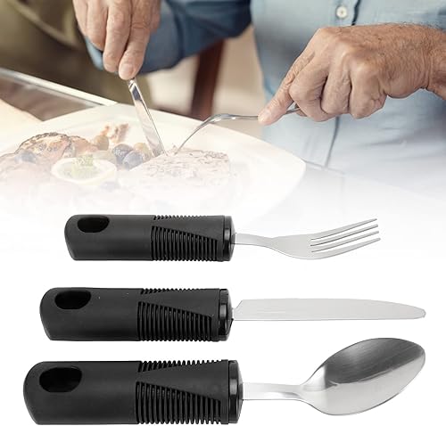 Miniatura 8 de Utensilios adaptativos, 4 piezas de vajilla antideslizante antivibración, utensilios con peso para temblores de manos, vajilla para pacientes con
