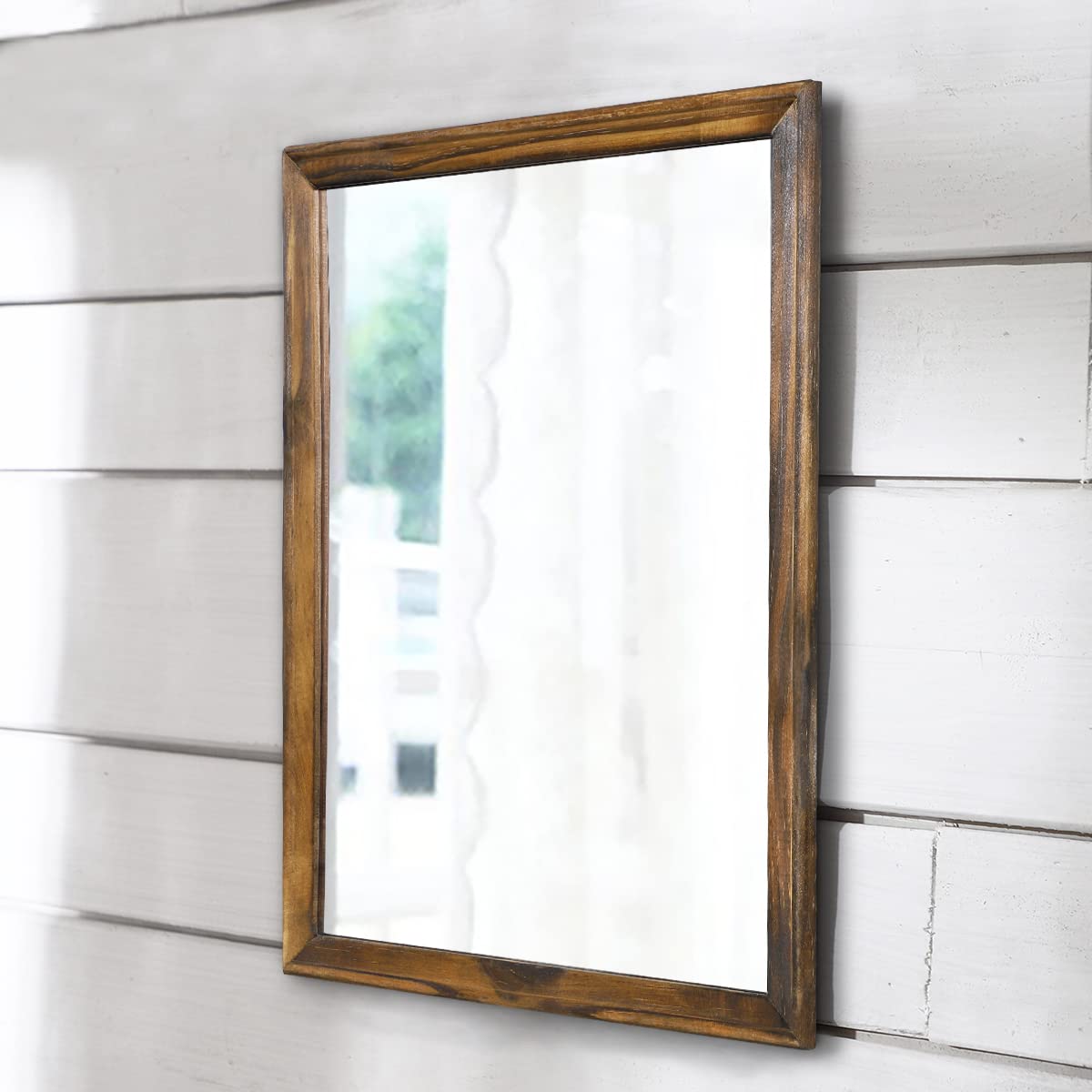 Aazzkang Retro Brown Small Wooden Frame Rustic Mirror - Decorative Rectangle For Bedroom, Bathroom, Living Room