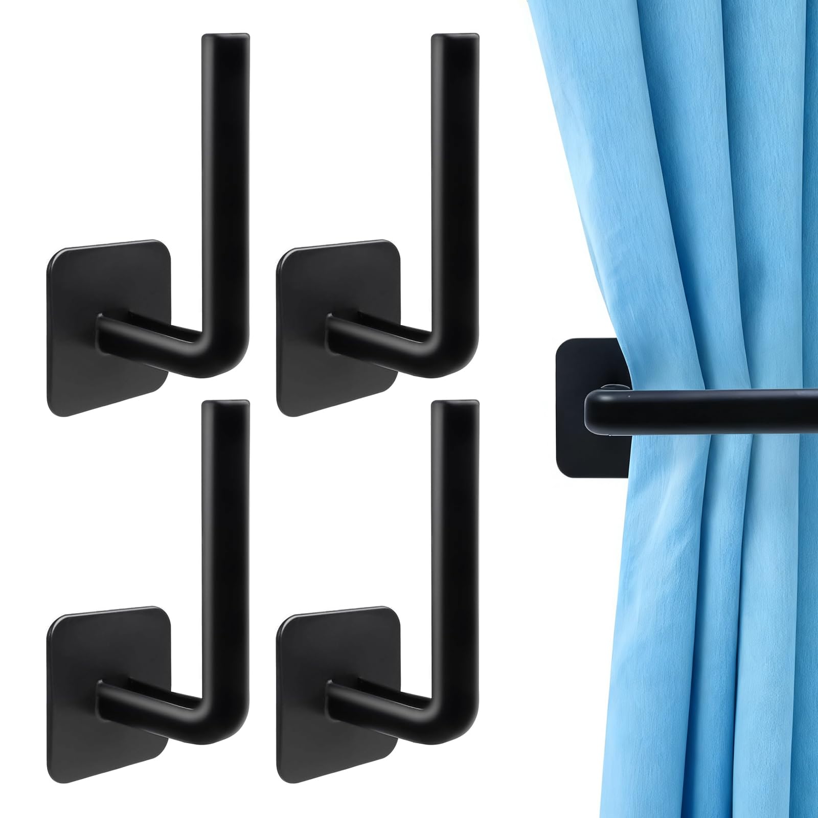Kexinmierxi4-Pcs Curtain Tie Backs, Black Adhesive No Drill Holdbacks Hooks