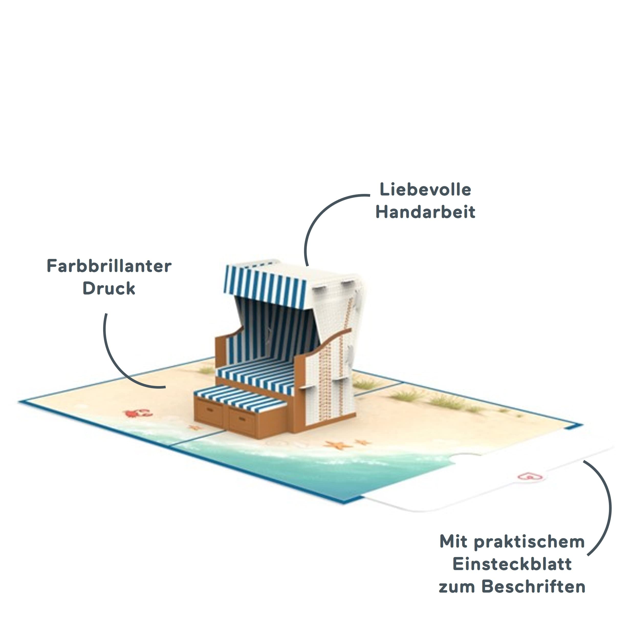 papercrush® Pop-up card beach chair, Blue, 210 x 290 mm - Image 2