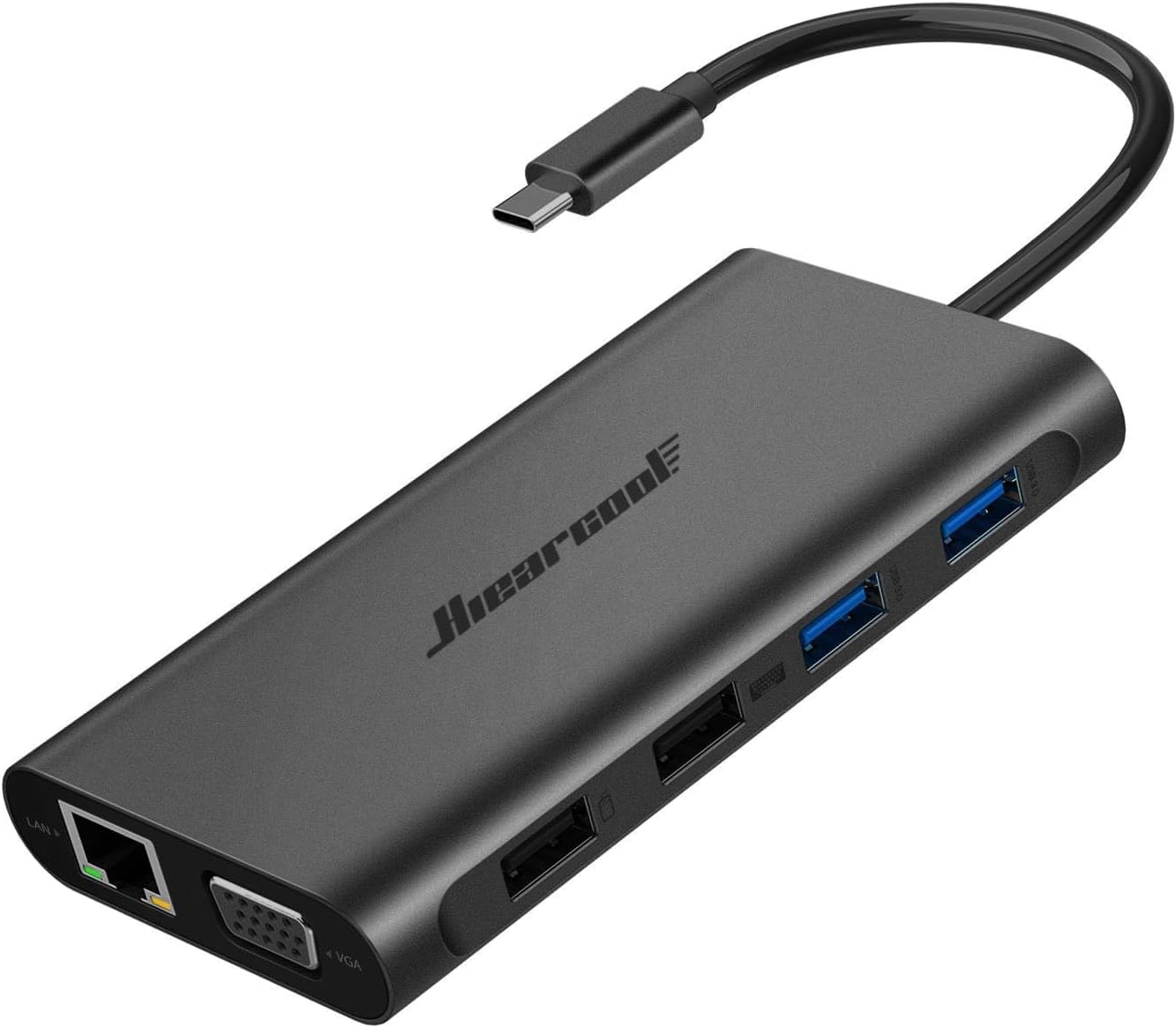 Hiearcool USB C Hub, USB C Ethernet Adapter, 8in1 USB C Docking Station with 4K 60Hz HDMI 1Gbps Ethernet 100W PD Multi-Port Dongle Compatible for MacBook M1 Thunderbolt 3 4 USB C Laptops-Dark Black