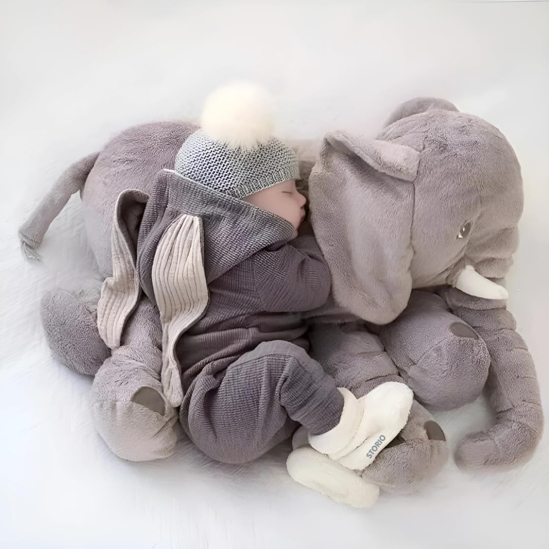 Storio Plush Big Size Fibre Filled Stuffed Animal | Elephant Soft Toy for Kids Boy Girl | Birthday Gift (60 cm, Grey Color, 1 Year Above)