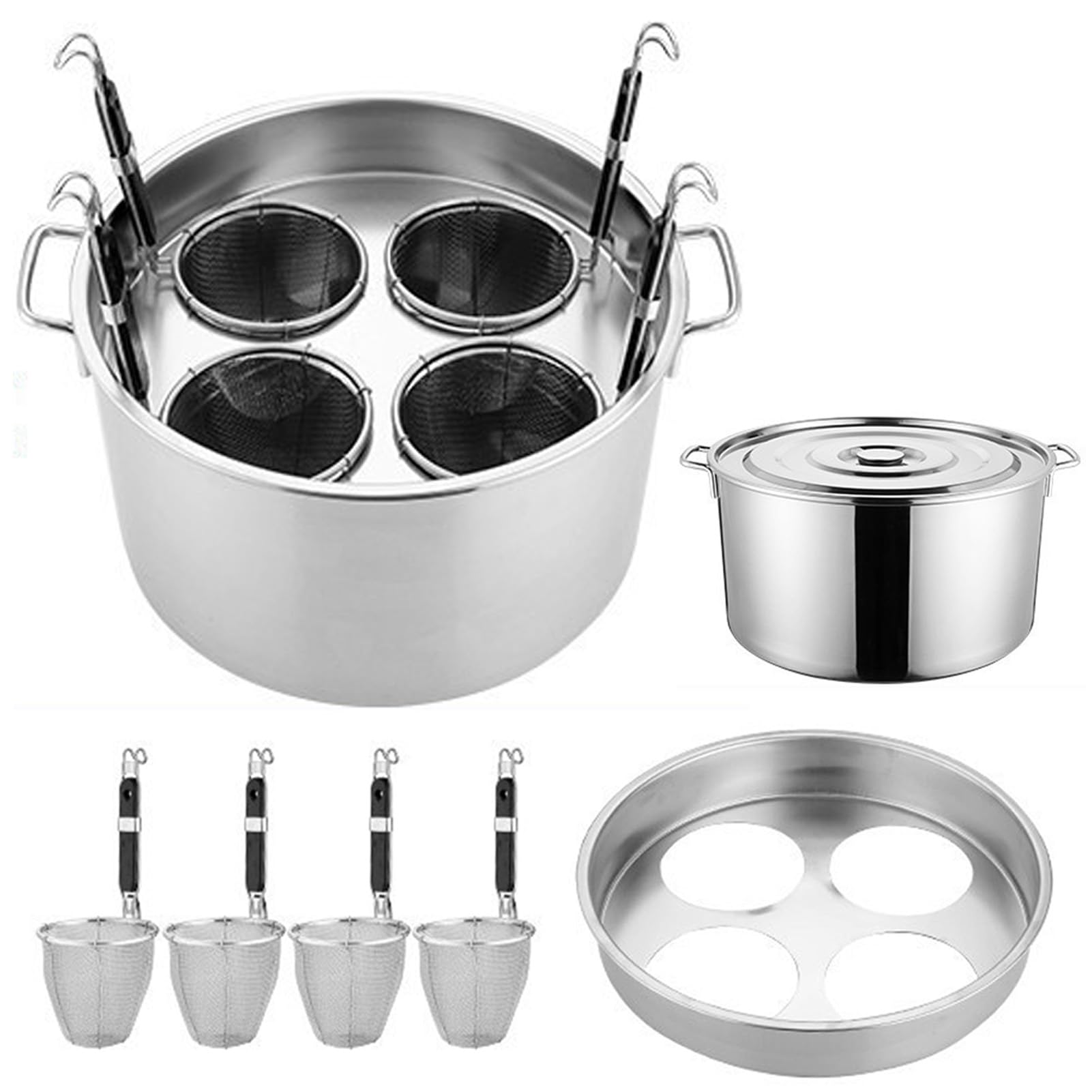 JYBNBBE Stainless Steel Noodle Boiler with Divider and Strainer - Multifunctional Pasta Cooker for Home and Restaurant Kitchens,A-4 Holes