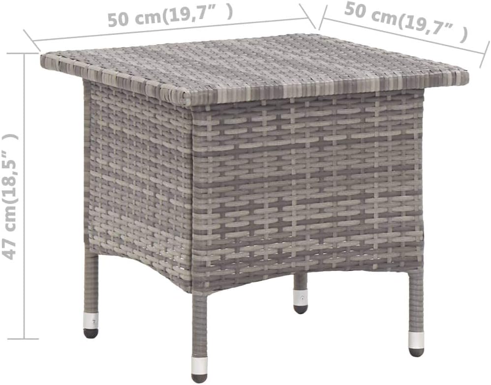 Eye-catching Rustic Patio Dining Table, Sturdy Patio Table with Steel Frame, Weather Resistant Coffee Table for Backyard or Living Room, Tea Table Gray 19.7"x19.7"x18.5" Poly Rattan