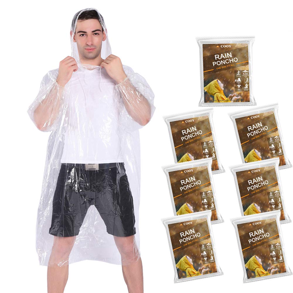 Rain Ponchos,with Drawstring Hood （10 Pack） Emergency Disposable Rain Ponchos Family Pack for Adults,Fit Men and Women, Perfect for Disneyland,Clear