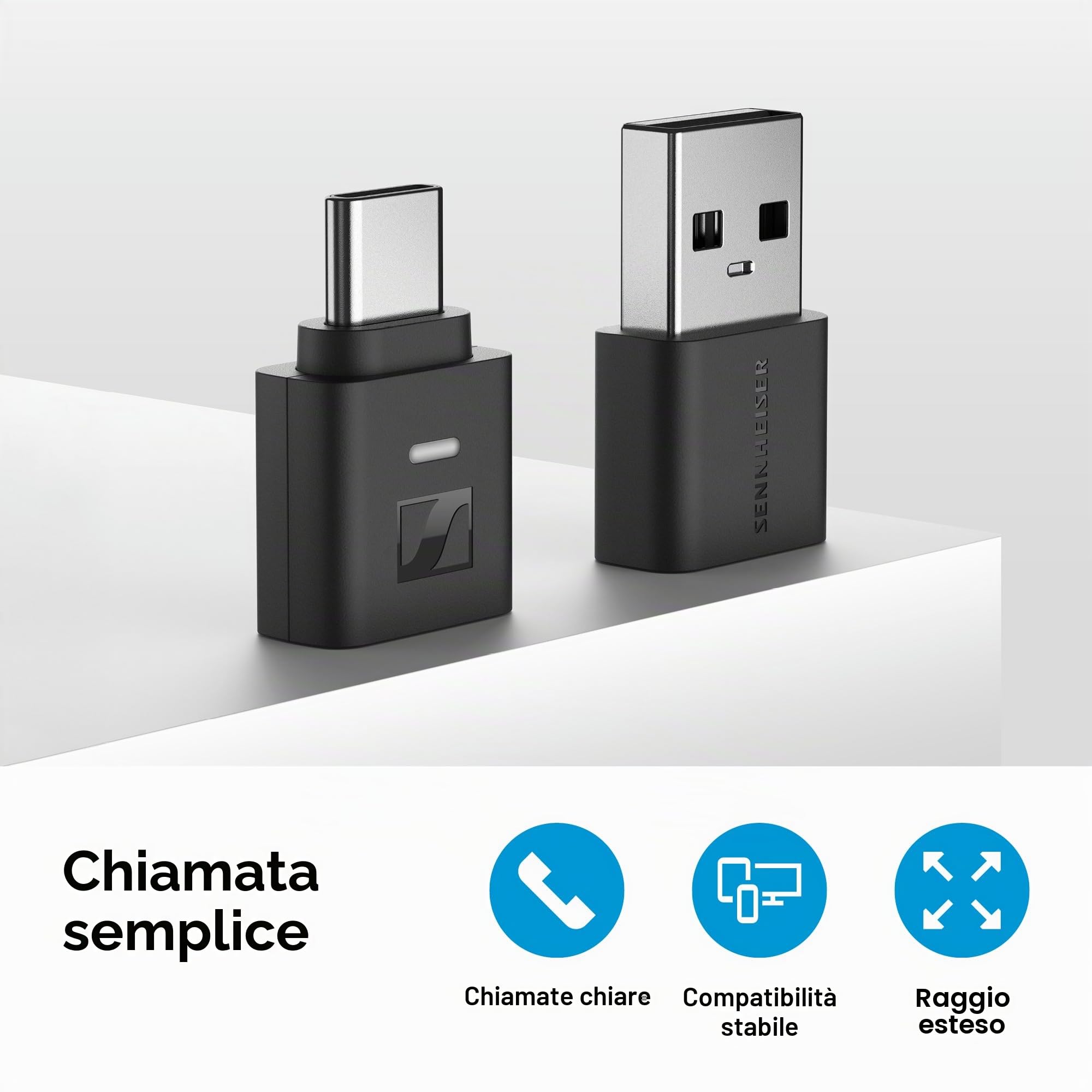 Sennheiser BTD 700 - Dongle Bluetooth USB, aptX Lossless, Auracast, Plug & Play, trasmettitore audio per cuffie e altoparlanti, latenza ultra bassa, compatibile con Bluetooth 5.4, USB-C e USB-A