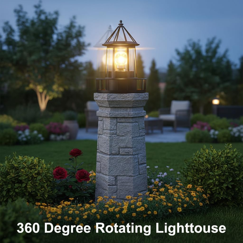 Solar Lighthouse Lamp 360 Rotating Beacon IP65 Waterproof Outdoor Solar Light for Garden Yard Durable Landscape Lighting