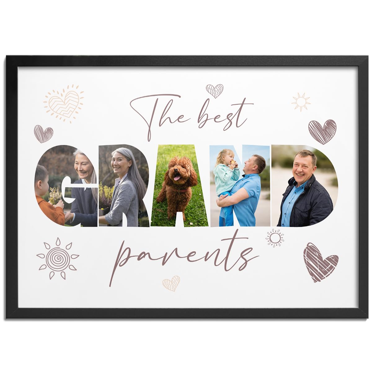 Pictalia Grandparents Gifts - Custom Framed Picture, Grandparents Photo Frame, Nan and Grandad Photo Frame, Grandma Gifts, Grandpa Gift, A4/A3/A2 Sizes, Black Frame
