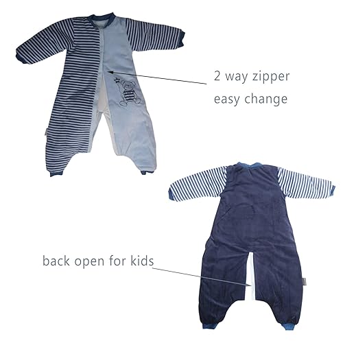 Miniatura 3 de BLOOMSTAR Manta con piernas, saco de dormir para bebé con pies de invierno, saco de dormir azul niño 2-4T, traje de dormir para bebé, saco de dormir