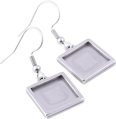 Reidgaller 10pairs Stainless Steel Fit 12mm Square Cabochon Earring Bezel Setting Blanks DIY Ear Hooks Findings for Jewelry Making
