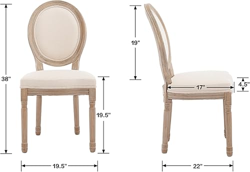 Miniatura 2 de chairus Juego de 2 sillas de comedor estilo casa de campo francés, sillas tapizadas de tela vintage con respaldo redondo, patas de madera oscura,