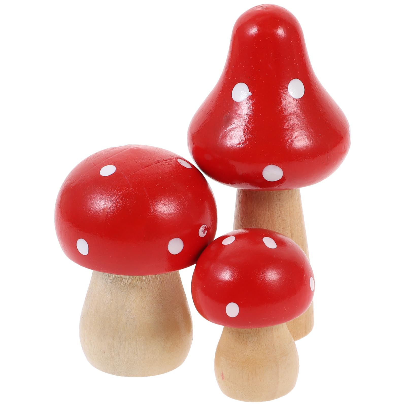 Supvox Red Mushroom Mini Figurines 3Pcs Miniature Wooden Mushrooms Fairy Garden Mushrooms Flower Pots Micro Landscape Statue Decoration Bonsai Craft Ornament (Red)
