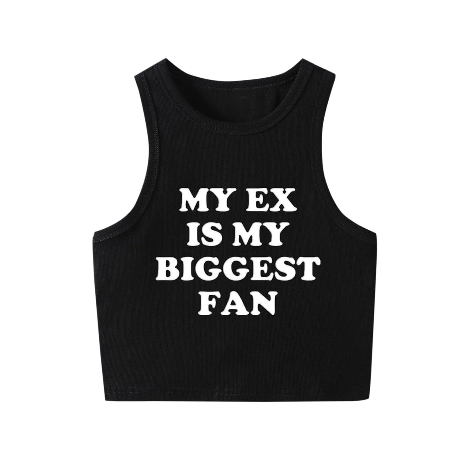 LMSXCT My Ex is My Biggest Fan Funny Sayings Tank Top Women's Summer Tank Tops Workout Exercise Shirts Y2k Yoga Crop Tops
