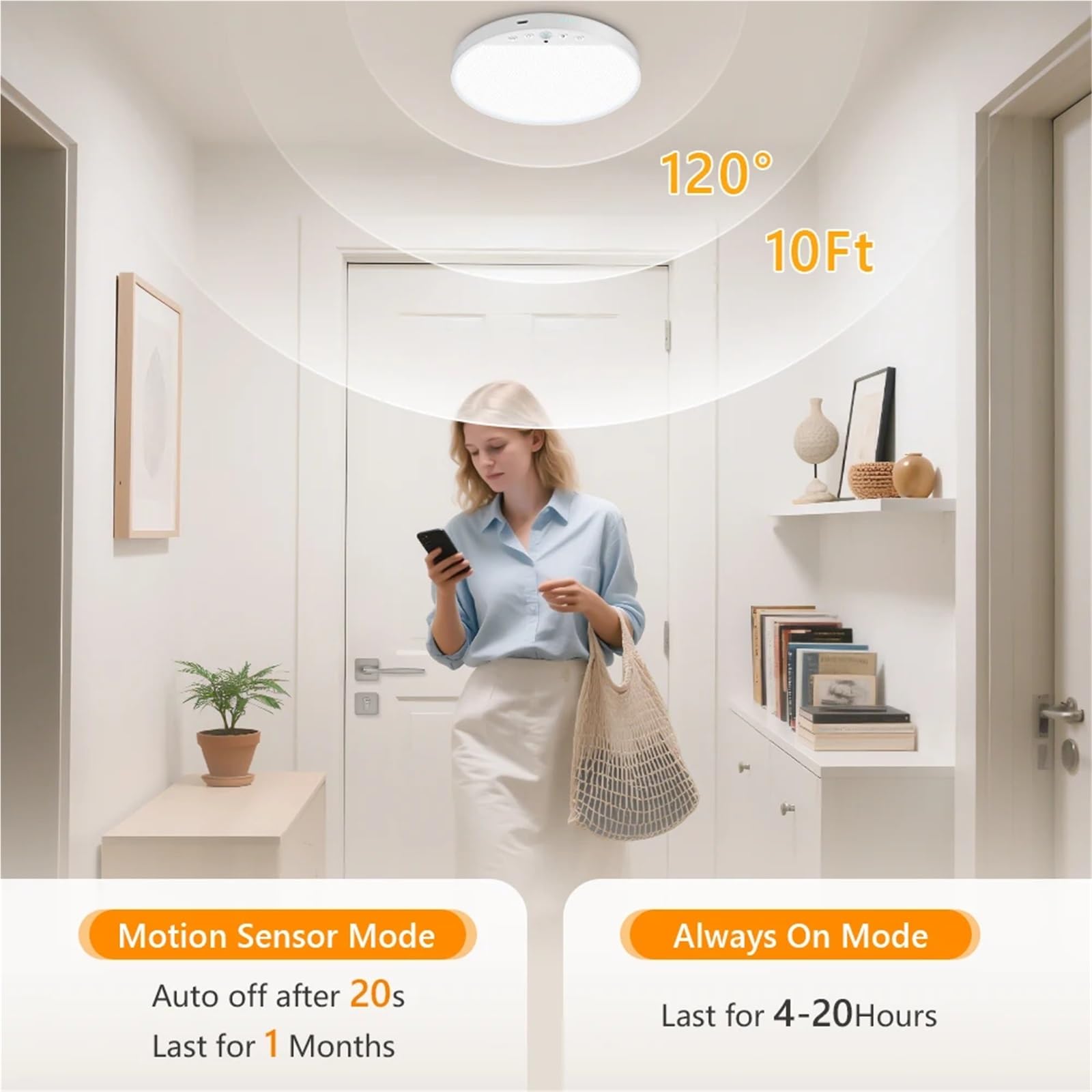 Plafon LED Techo,Luz LED Techo Lámpara de techo con sensor movimiento recargable 8 W y mando a distancia, batería 5000 mAh, LED magnético for ducha, garaje, pasillo, armario(Square Ceiling Light,8W)