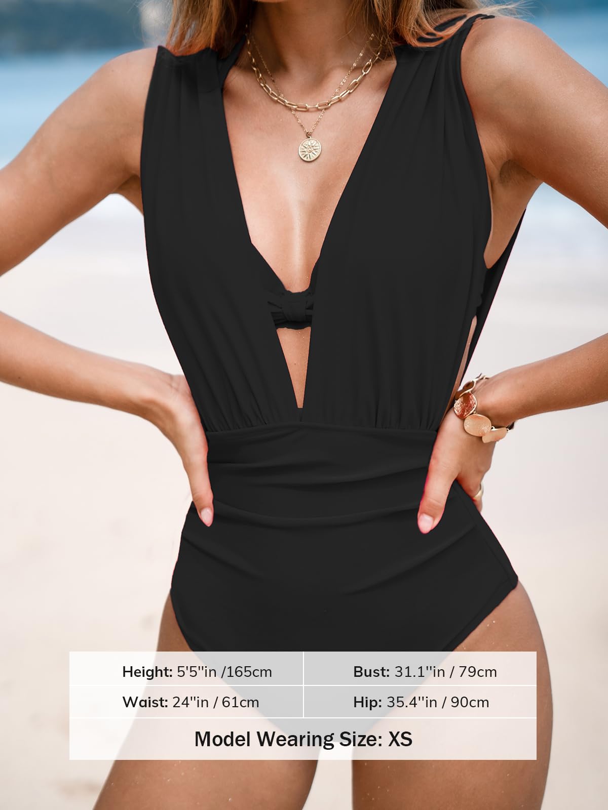 CUPSHE Damen Badeanzug Tiefer V Ausschnitt Raffung Bauchweg Neckholder Push Up Knoten Bikini Oberteil Elegant Dreiteiliger Badeanzug Swimsuit